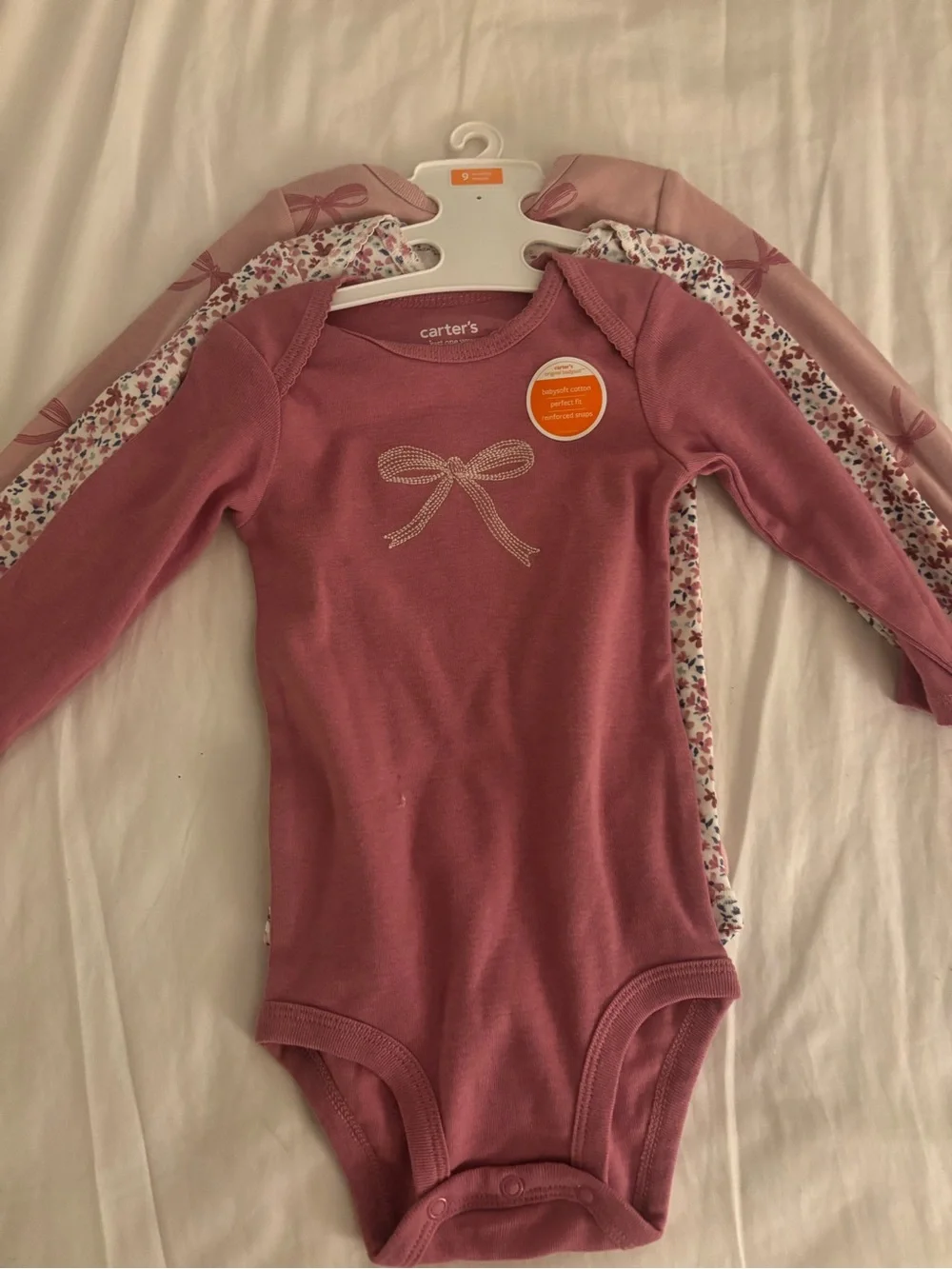 Carter's Mauve Pink Bow Long-Sleeve One-Piece Bodysuit Set